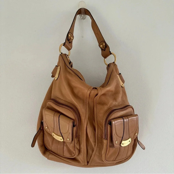 B. Makowsky Tan Leather Shoulder Bag - Picture 1 of 12